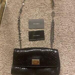 Dolce & Gabbana Black Textured Shoulder Bag with Gold Clasp